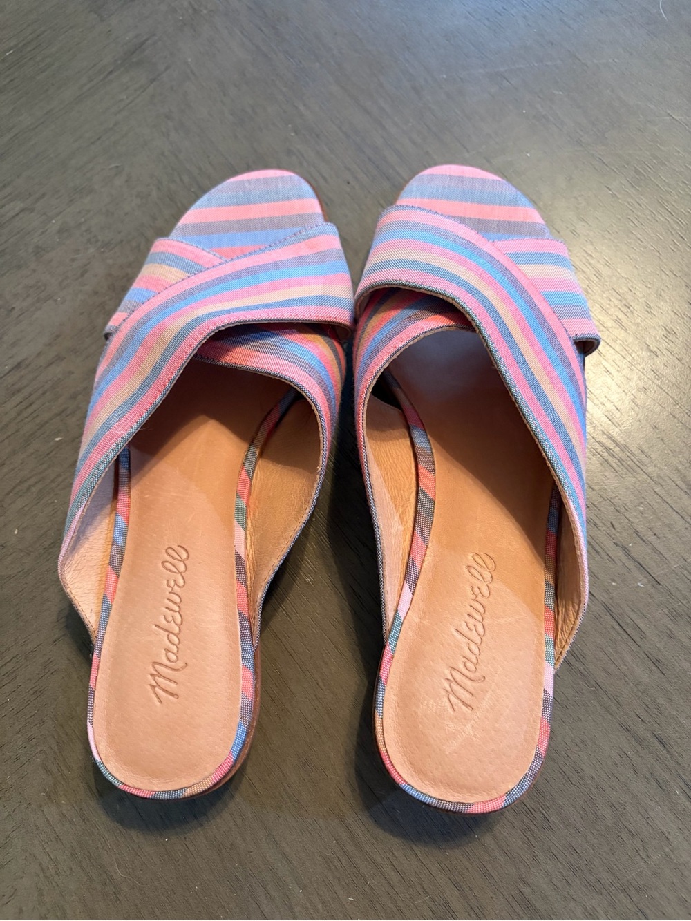 Madewell Pink and Blue Striped Slide Mules/ Sandals